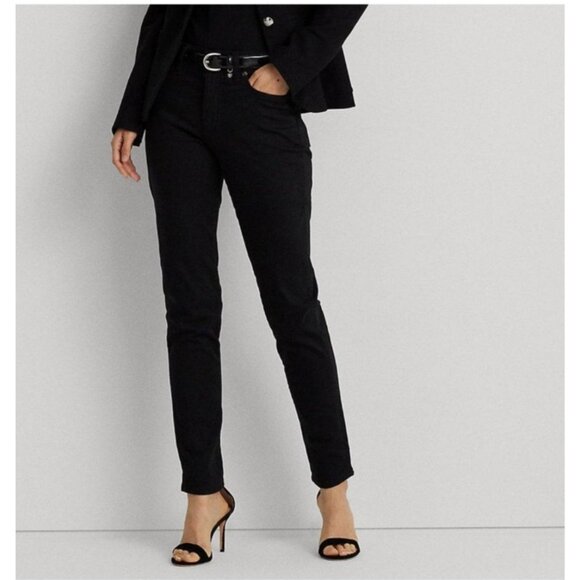 Ralph Lauren Womens Curvy Skinny Jeans Size 18 coated denim Black new $125 - Picture 1 of 15